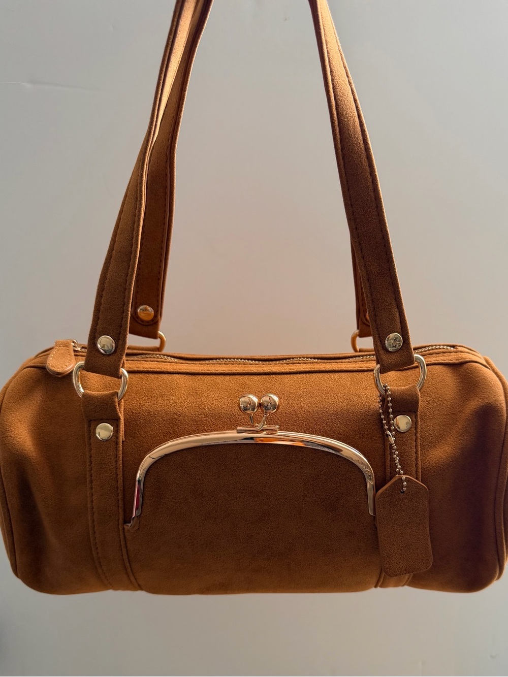 Classic Suede Barrel Tote Bag in Warm Brown